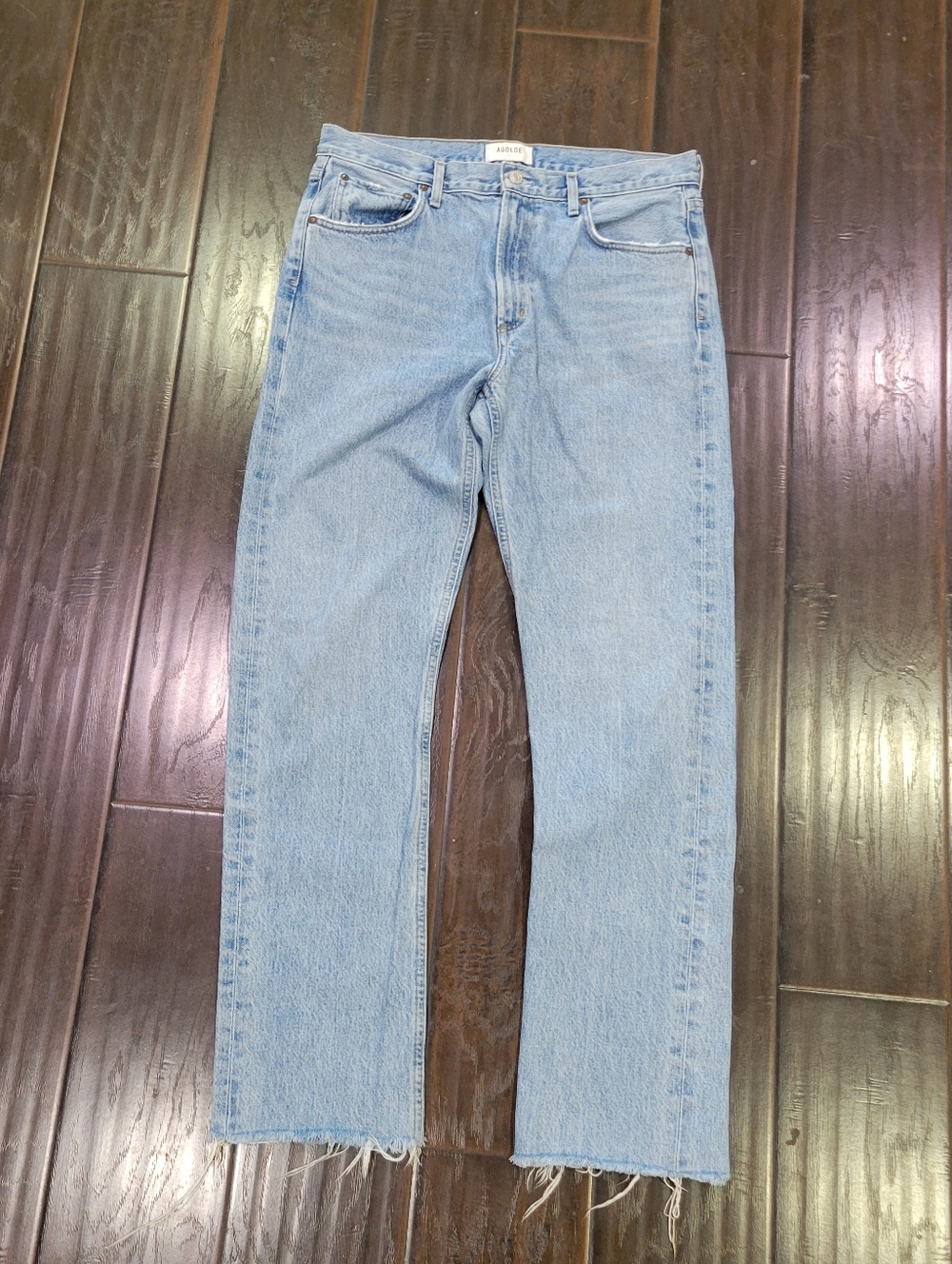 AGOLDE Jeans Women 30x30 Cherie Hi Rise Raw Hem Straight Blue Denim